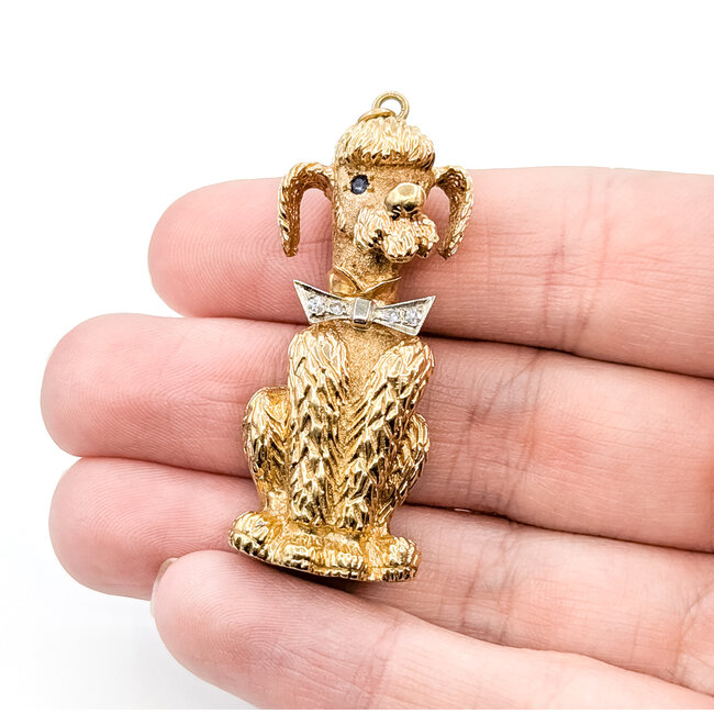 Brooch Poodle .04ctw Round Diamonds .03ctw Blue Sapphire 14ky 1.75x.75" 14g 225100168