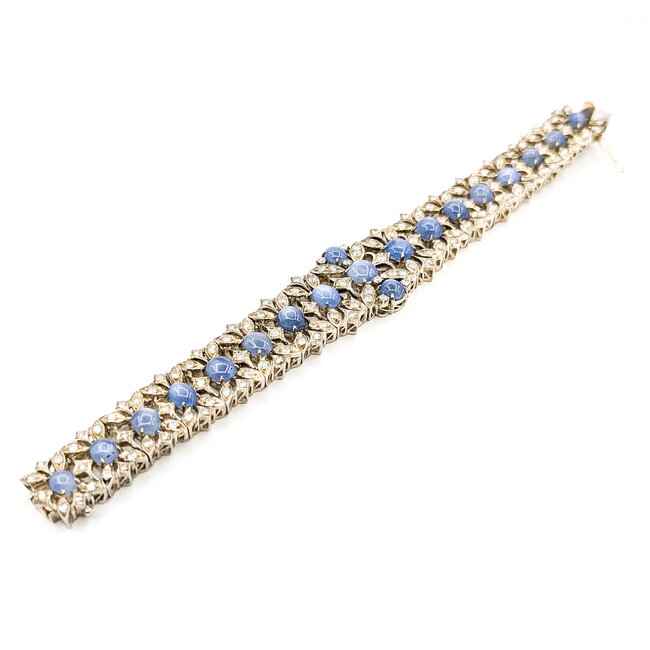 Bracelet Brutlist 2ctw Round Diamonds 10.00ctw Blue Sapphire SS 7x.8" 39.62g 225100170