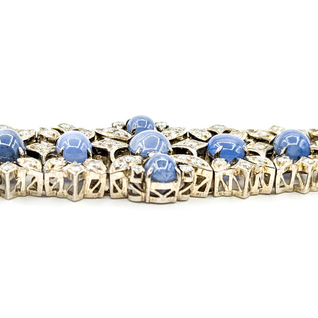Bracelet Brutlist 2ctw Round Diamonds 10.00ctw Blue Sapphire SS 7x.8" 39.62g 225100170