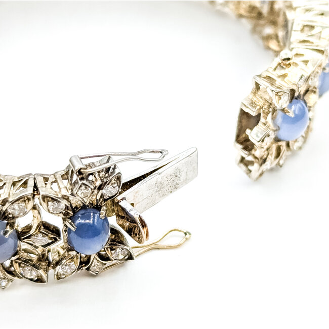 Bracelet Brutlist 2ctw Round Diamonds 10.00ctw Blue Sapphire SS 7x.8" 39.62g 225100170