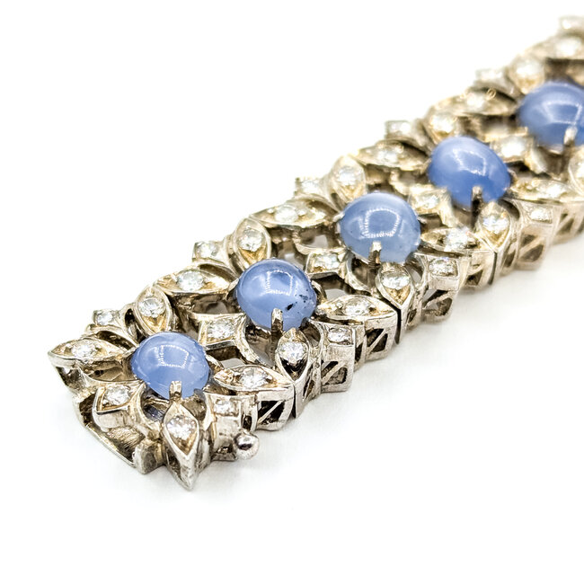 Bracelet Brutlist 2ctw Round Diamonds 10.00ctw Blue Sapphire SS 7x.8" 39.62g 225100170