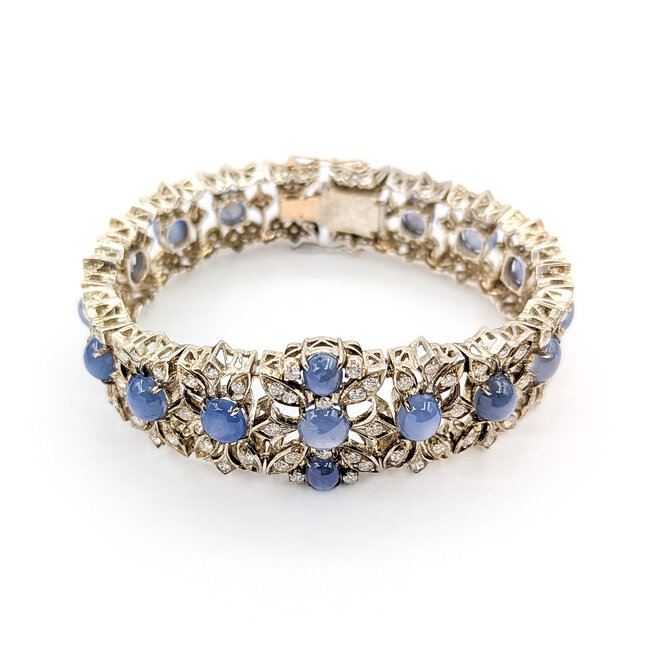 Bracelet Brutlist 2ctw Round Diamonds 10.00ctw Blue Sapphire SS 7x.8" 39.62g 225100170