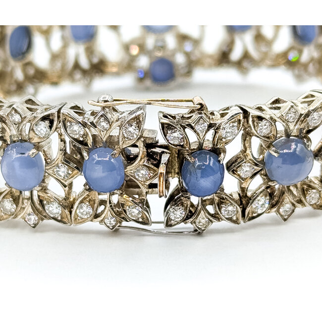 Bracelet Brutlist 2ctw Round Diamonds 10.00ctw Blue Sapphire SS 7x.8" 39.62g 225100170
