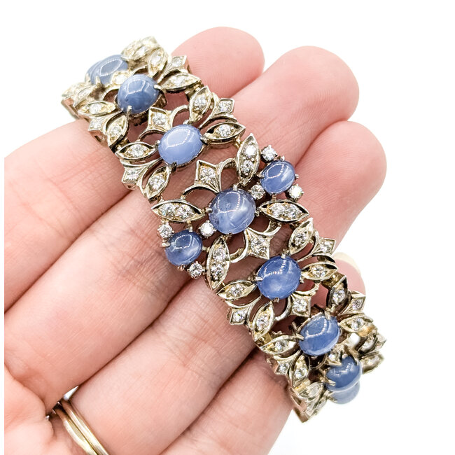 Bracelet Brutlist 2ctw Round Diamonds 10.00ctw Blue Sapphire SS 7x.8" 39.62g 225100170