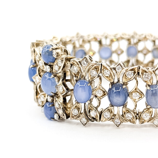 Bracelet Brutlist 2ctw Round Diamonds 10.00ctw Blue Sapphire SS 7x.8" 39.62g 225100170