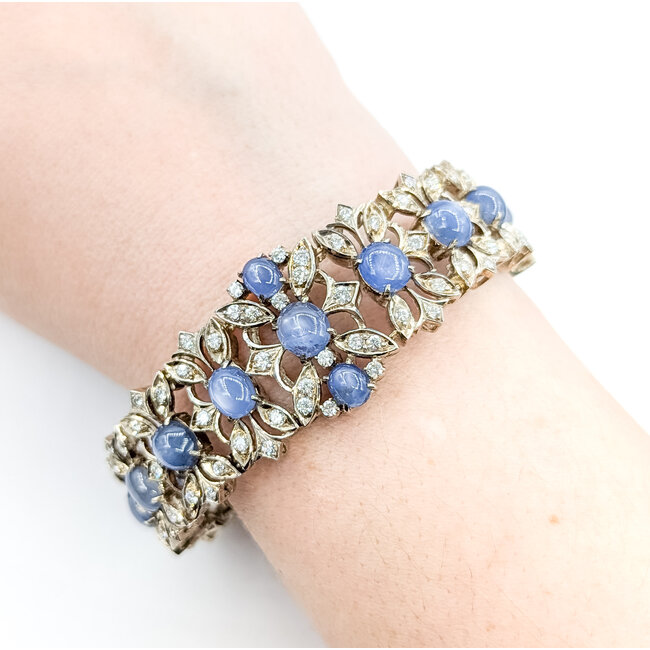 Bracelet Brutlist 2ctw Round Diamonds 10.00ctw Blue Sapphire SS 7x.8" 39.62g 225100170