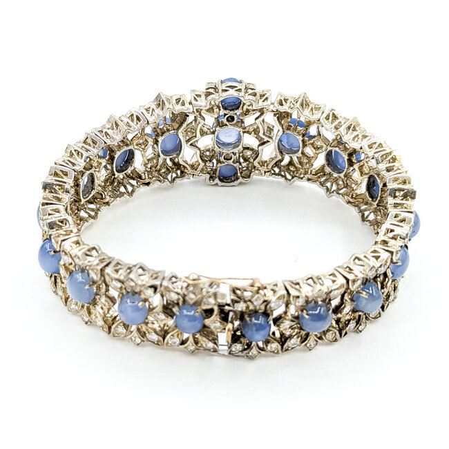Bracelet Brutlist 2ctw Round Diamonds 10.00ctw Blue Sapphire SS 7x.8" 39.62g 225100170
