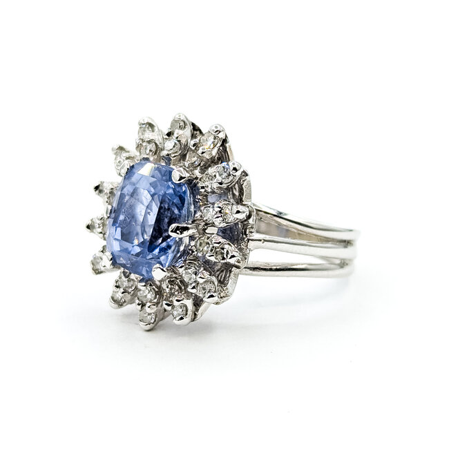 Ring Cocktail 0.42ctw Round Diamonds 4.52ct Pastel Blue Unheated Sapphire 14kw 19mm Sz6 7.49g 225100174