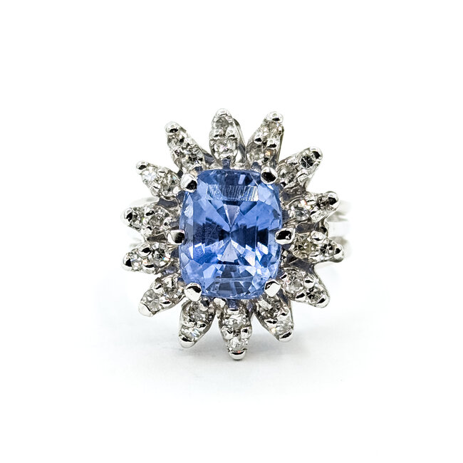 Ring Cocktail 0.42ctw Round Diamonds 4.52ct Pastel Blue Unheated Sapphire 14kw 19mm Sz6 7.49g 225100174