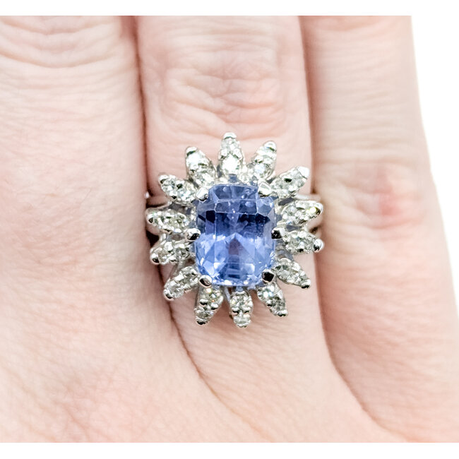 Ring Cocktail 0.42ctw Round Diamonds 4.52ct Pastel Blue Unheated Sapphire 14kw 19mm Sz6 7.49g 225100174