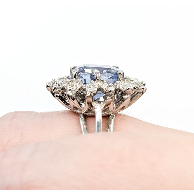 Ring Cocktail 0.42ctw Round Diamonds 4.52ct Pastel Blue Unheated Sapphire 14kw 19mm Sz6 7.49g 225100174