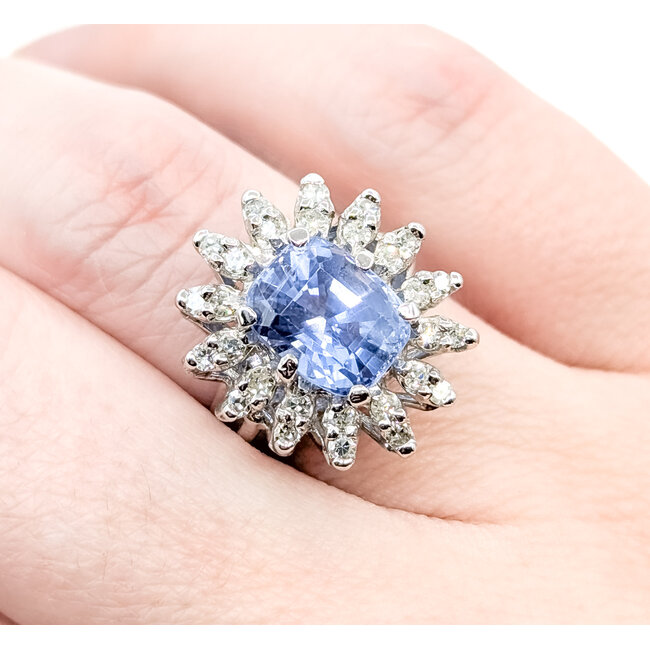 Ring Cocktail 0.42ctw Round Diamonds 4.52ct Pastel Blue Unheated Sapphire 14kw 19mm Sz6 7.49g 225100174