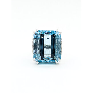 Ring Cocktail 0.8ctw Round Diamonds 44.41ct Aquamarine 18kw 24mm Sz6.5 21.6g 225100136