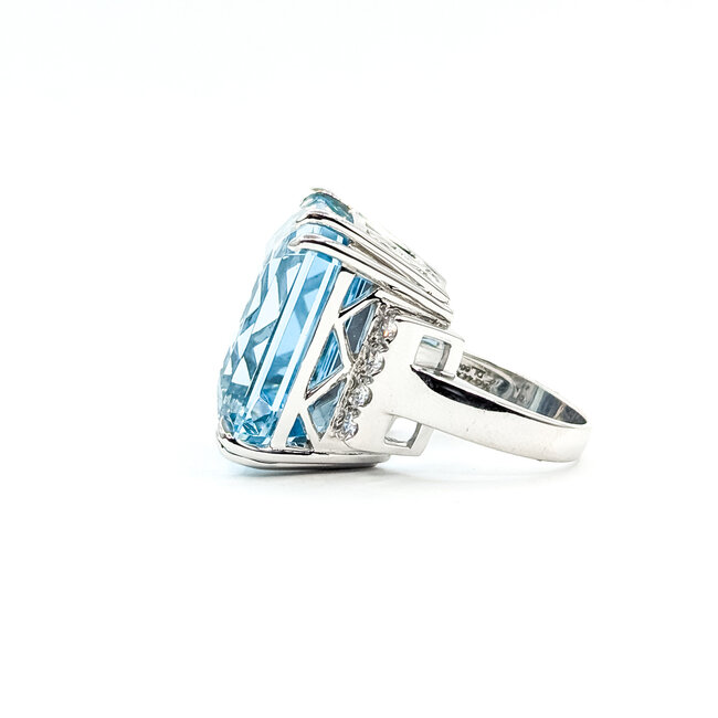 Ring Cocktail 0.8ctw Round Diamonds 44.41ct Aquamarine 18kw 24mm Sz6.5 21.6g 225100136