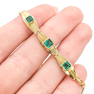 Bracelet 3-Stone Station 1.00ctw Colombian Emerald 14ky 6mm 7" 5.91g 225100090