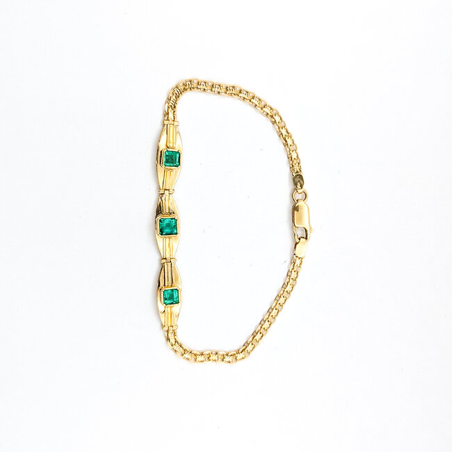 Bracelet 3-Stone Station 1.00ctw Colombian Emerald 14ky 6mm 7" 5.91g 225100090