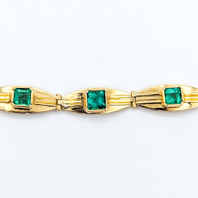 Bracelet 3-Stone Station 1.00ctw Colombian Emerald 14ky 6mm 7" 5.91g 225100090