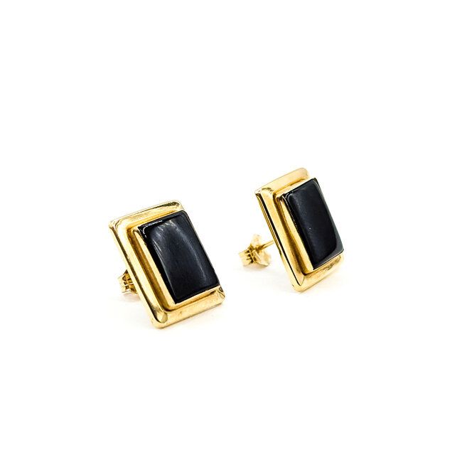 Earrings Rectangular Stud 2.5ctw Onyx 14ky .5x.4mm 1.59g 125100021