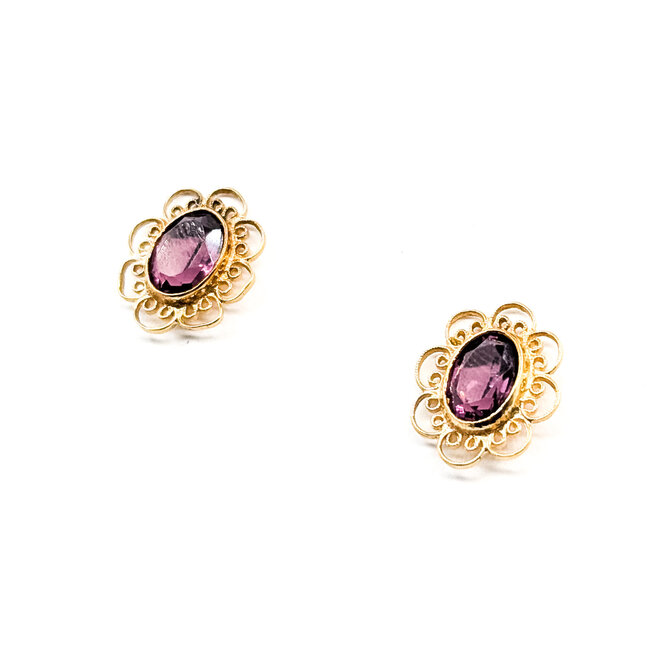 Earrings Filigree Stud Purple Glass 14ky .55x.5" 2.07g 125100029