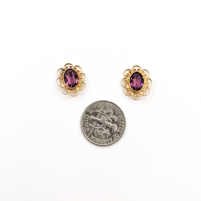Earrings Filigree Stud Purple Glass 14ky .55x.5" 2.07g 125100029
