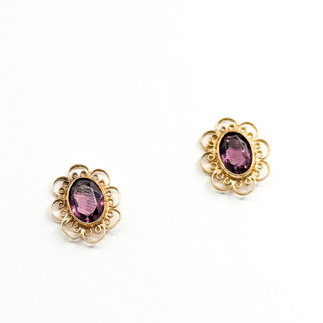 Earrings Filigree Stud Purple Glass 14ky .55x.5" 2.07g 125100029