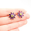 Earrings Stud Floral 3.5ctw Purple Amethyst .50ctw Green Peridot 14ky .6" 4.51g 125100036