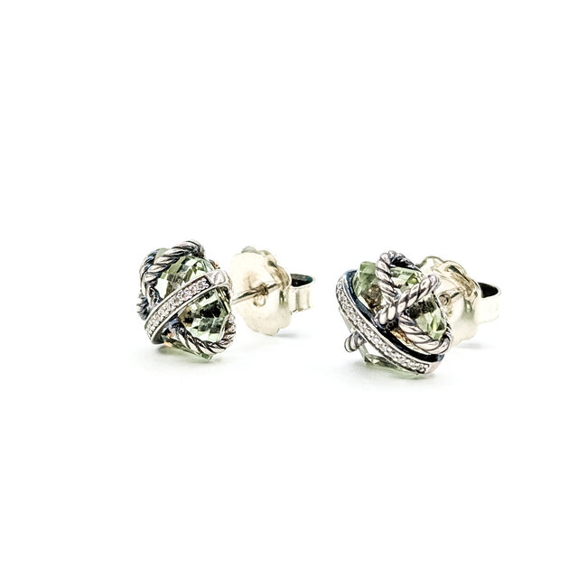Earrings Cable David Yurman .08ctw Round Diamonds 11x11mm Crystal Sterling 11.5x11 4.62g 125100085
