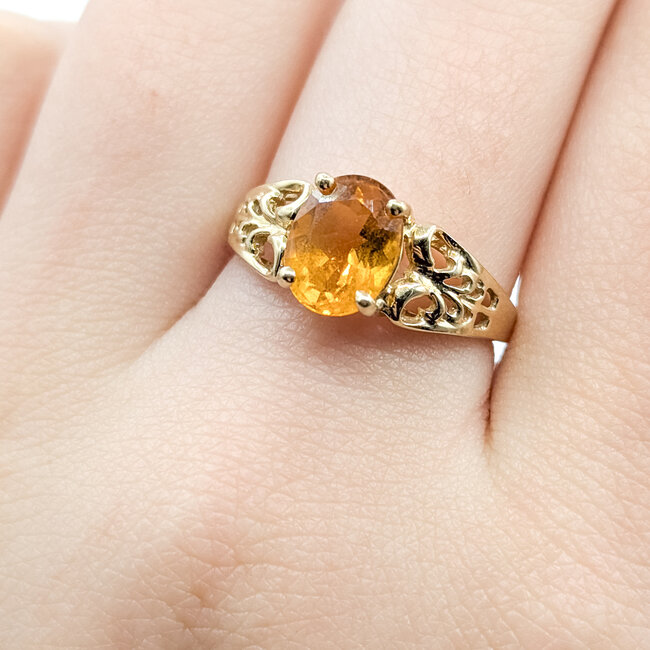 Ring Solitaire Filigree 1.4ct Citrine 10ky 9mm Sz8 2.5g 125110006