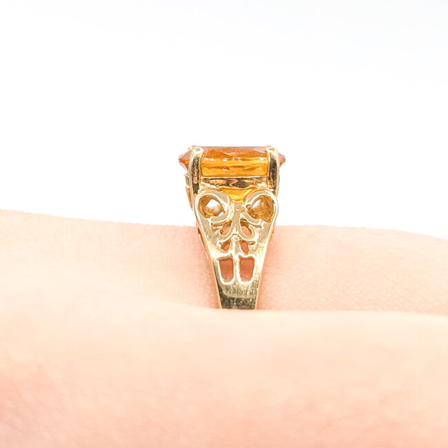 Ring Solitaire Filigree 1.4ct Citrine 10ky 9mm Sz8 2.5g 125110006