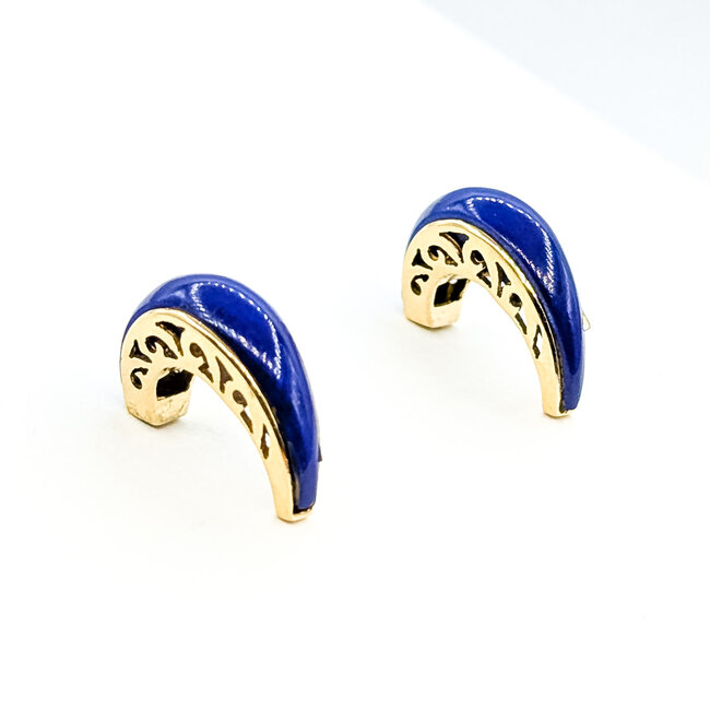Earrings Inlayed Lapis 14ky 18.7mm 4.4g 125110011
