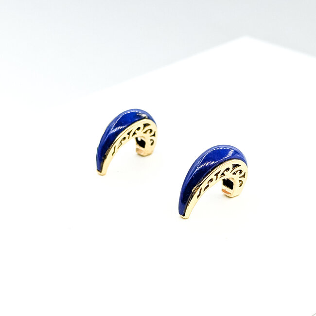 Earrings Inlayed Lapis 14ky 18.7mm 4.4g 125110011