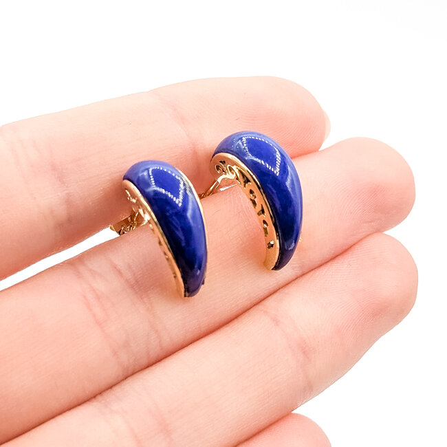 Earrings Inlayed Lapis 14ky 18.7mm 4.4g 125110011
