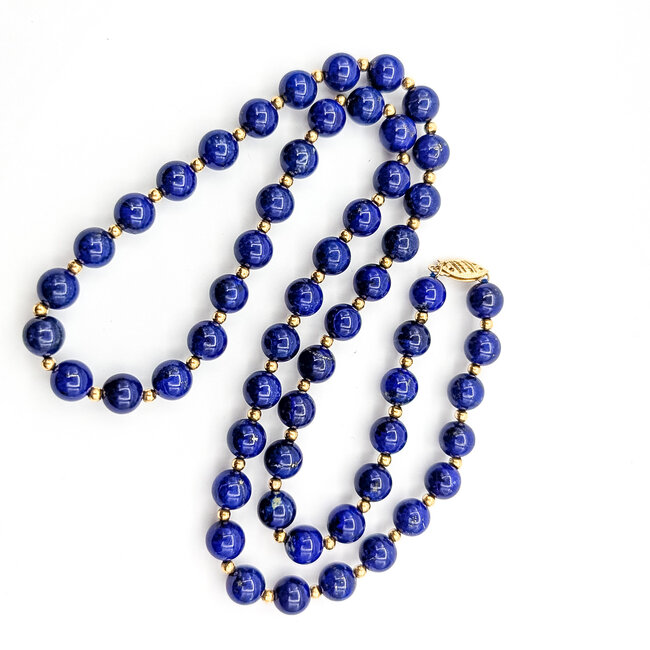 Necklace Alternating Beaded 8mm Lapis 14ky 19.3mm 3.2g 125110012