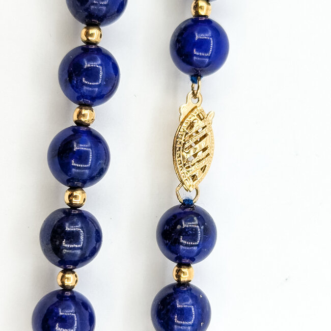 Necklace Alternating Beaded 8mm Lapis 14ky 19.3mm 3.2g 125110012