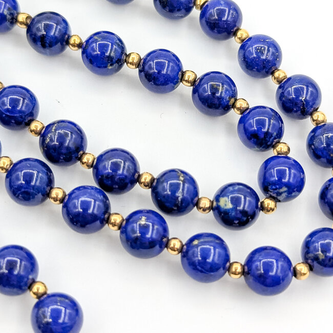 Necklace Alternating Beaded 8mm Lapis 14ky 19.3mm 3.2g 125110012