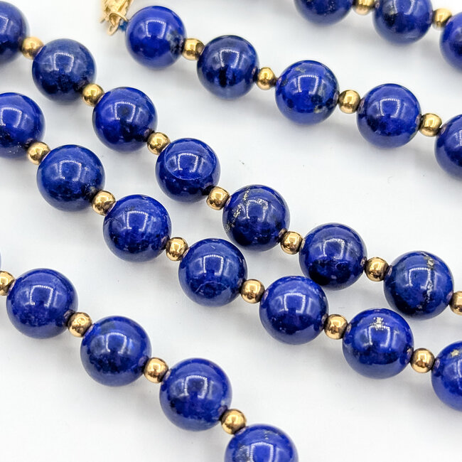Necklace Alternating Beaded 8mm Lapis 14ky 19.3mm 3.2g 125110012