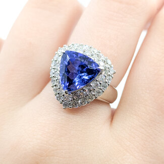 Ring Cocktail 1.54ctw Round Diamonds 4.45ct Purple Tanzanite 900pt 18x16.5mm Sz6 11.08g 125110016