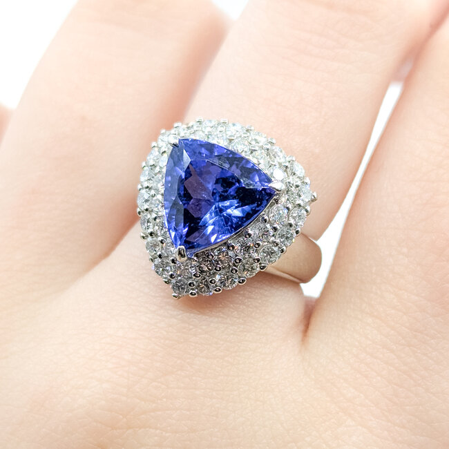Ring Cocktail 1.54ctw Round Diamonds 4.45ct Purple Tanzanite 900pt 18x16.5mm Sz6 11.08g 125110016