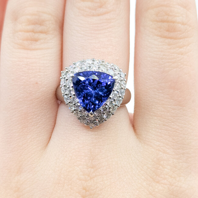 Ring Cocktail 1.54ctw Round Diamonds 4.45ct Purple Tanzanite 900pt 18x16.5mm Sz6 11.08g 125110016
