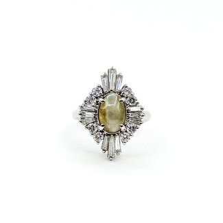 Ring Cocktail 1.46ctw Round & Baguette Diamonds 3.98ct Cateyes Chysoberyl 900pt 23x16.5mm Sz6 10.45g 125110017