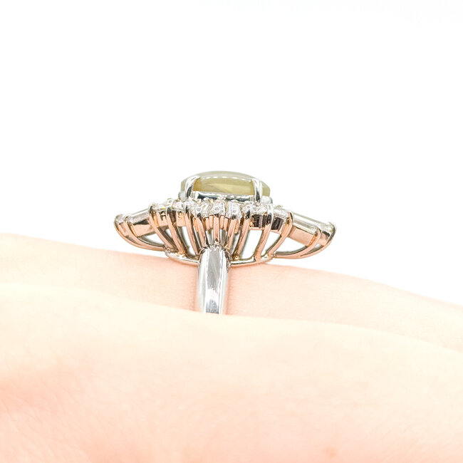 Ring Cocktail 1.46ctw Round & Baguette Diamonds 3.98ct Cateyes Chysoberyl 900pt 23x16.5mm Sz6 10.45g 125110017