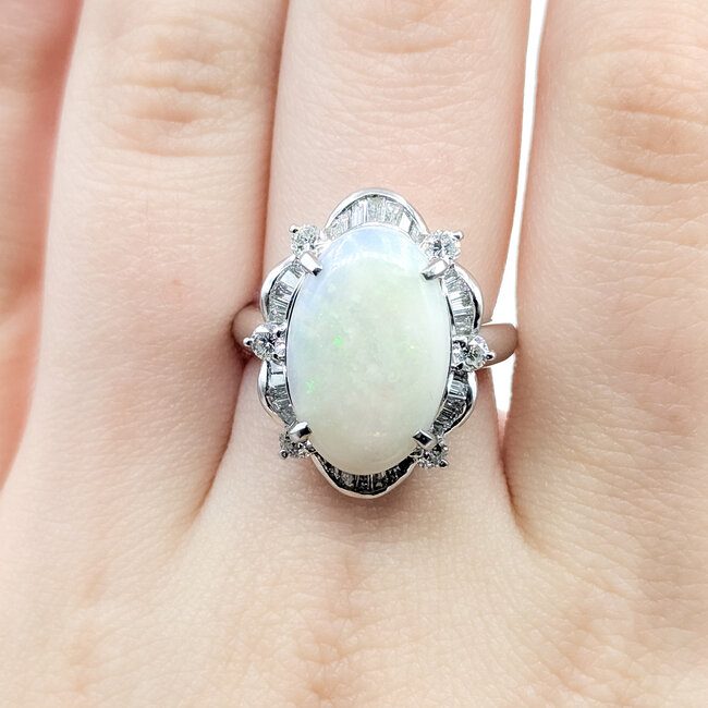 Ring Cocktail .89ctw Round & Baguette Diamonds 4.53ct Austrailian Opal 900pt 22x17.5mm Sz6 13.27g 125110019