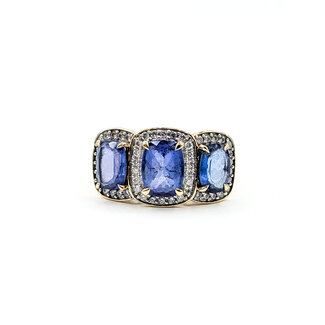 Ring 3-Stone .25ctw Round Diamonds 3.15ct Tanzanite 14ky 11.45mm Sz8 4.64g 225100021