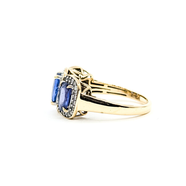 Ring 3-Stone .25ctw Round Diamonds 3.15ct Tanzanite 14ky 11.45mm Sz8 4.64g 225100021