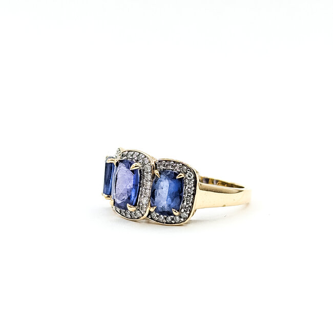 Ring 3-Stone .25ctw Round Diamonds 3.15ct Tanzanite 14ky 11.45mm Sz8 4.64g 225100021