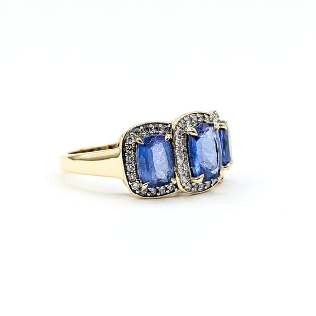 Ring 3-Stone .25ctw Round Diamonds 3.15ct Tanzanite 14ky 11.45mm Sz8 4.64g 225100021
