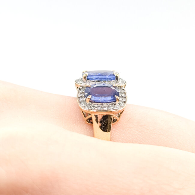 Ring 3-Stone .25ctw Round Diamonds 3.15ct Tanzanite 14ky 11.45mm Sz8 4.64g 225100021