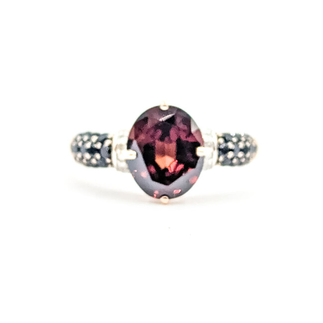 Ring Pave .54ctw Black/White Diamonds 3.36ct Garnet 10kr 11.85mm Sz11 3.68g 225100031