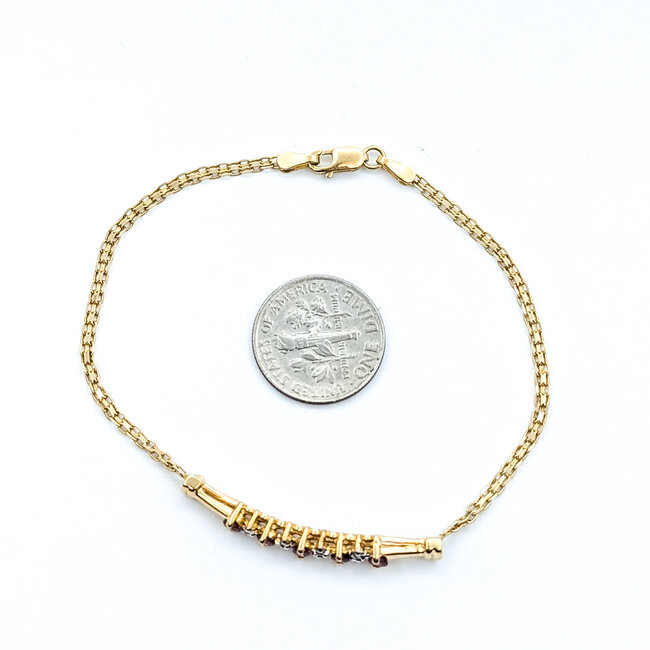 Bracelet Bar 0.08ctw Round Diamonds .33ctw Pinkish Red Ruby 14ky 4.2mm 7" 3.14g 225100070