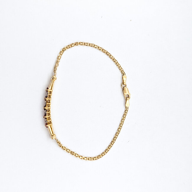 Bracelet Bar 0.08ctw Round Diamonds .33ctw Pinkish Red Ruby 14ky 4.2mm 7" 3.14g 225100070